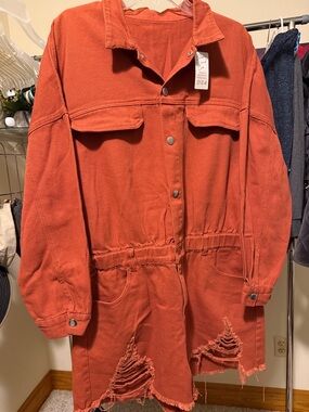 Women's Distressed Rust Denim Romper